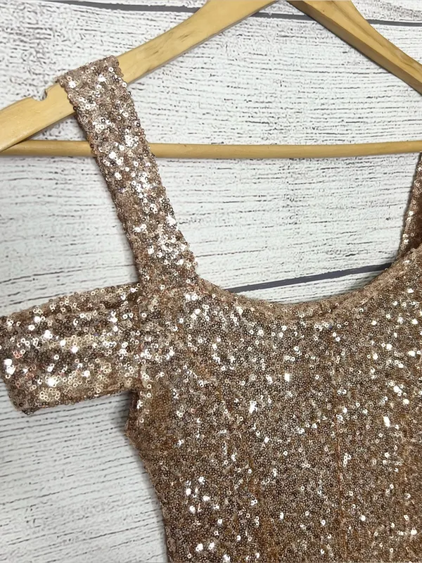 Couture Gold Sequin Sparkling Off Shoulder Formal Evening Gown Size Small Tall - Image 11