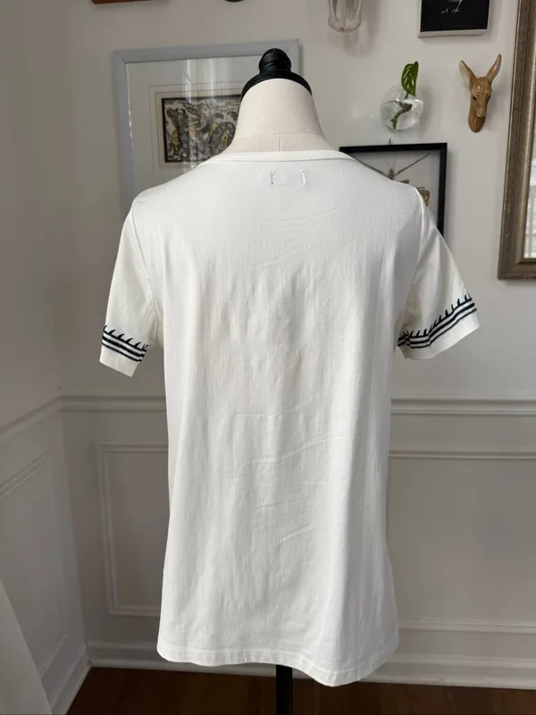 Mindy Mae’s Market & Ampersand White Navy Embroidered Top S M - Image 6