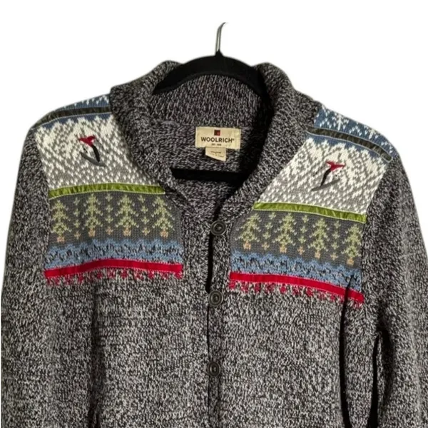 Woolrich Vintage 90's Nordic Fair Isle Ski Cardigan Woman's L Sweater Womens - Image 4