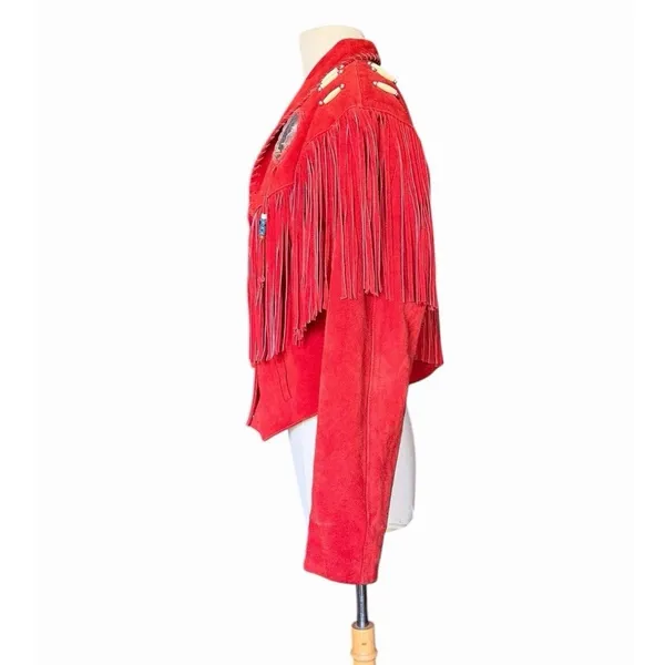 Vintage Red Suede Fringe Jacket Eagle Beaded Western Southwestern Women’s Large - Image 11