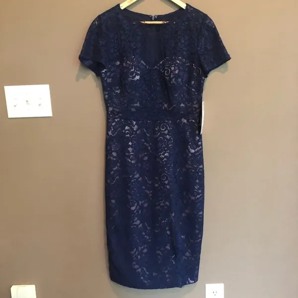 NWT J S‎ Collections Navy Lace Cocktail Dress Sz 2 - Image 4