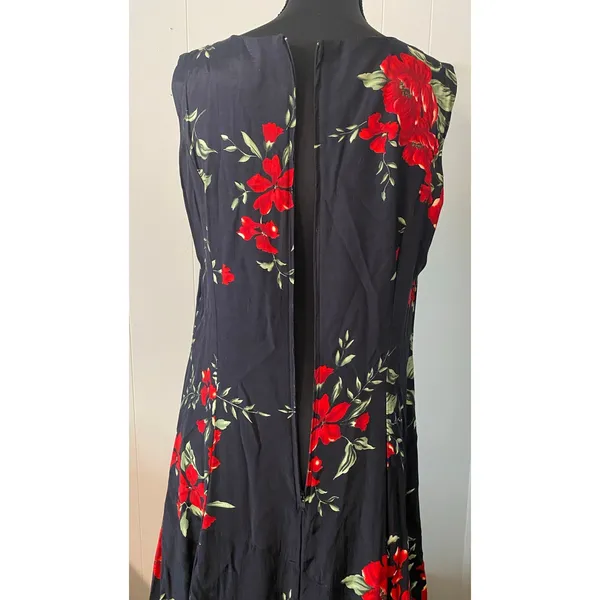 Dressbarn Vintage Black Red Floral Maxi Dress USA‎ 12 Dark Romantic Grunge 90s - Image 4