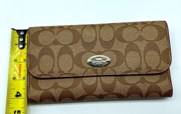 Coach brown leather signature Charlie C snap wallet pink interior A1532 … - Image 4