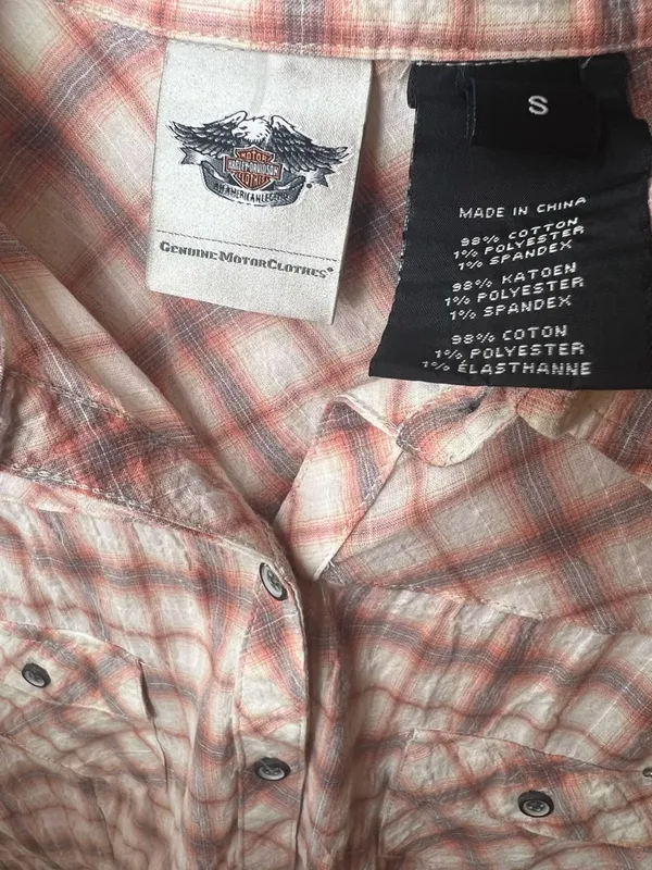 Harley Davidson Corset Back Plaid Shirt‎ Small Pink Spellout Logo Fitted - Image 3