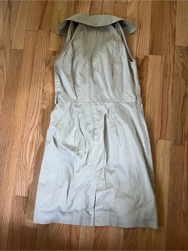 Ann Taylor Safari Beige Khaki Shirt Mini Dress 2 Sleeveless Button Up Preppy - Image 9