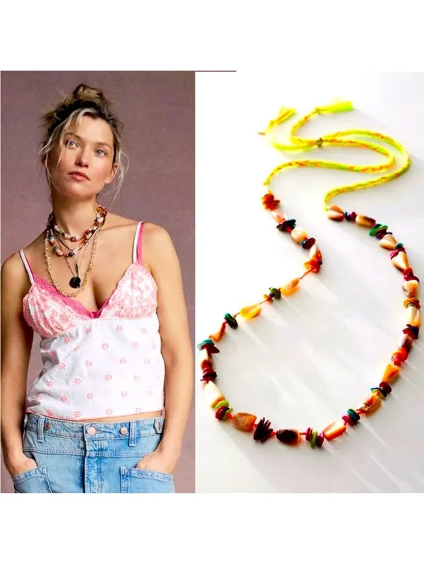 The Free People Ariana Ost At The Market Necklace Neon Yellow/Pink NWT - Image 2