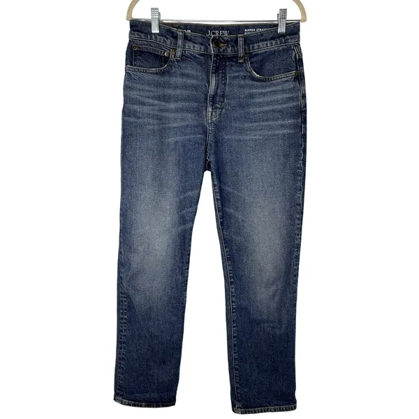 J.Crew Nipped Straight High Rise Jeans Size 27 Medium Wash Semi Stretch Denim - Image 2