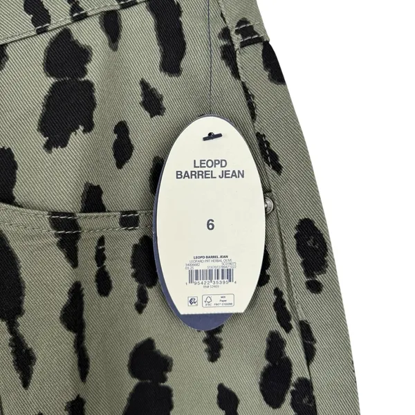 NWT Scoop Seamed Denim Barrel Jeans Wide Leg High Rise Leopard Print Olive SZ 6 - Image 9