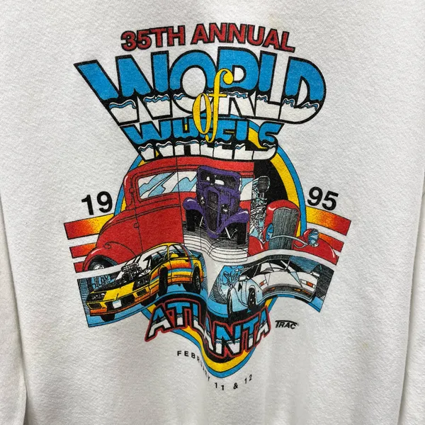 Vintage 1995 Racing USA Made World Of Wheels Atlanta Georgia Racing Sweatshirt - Image 2