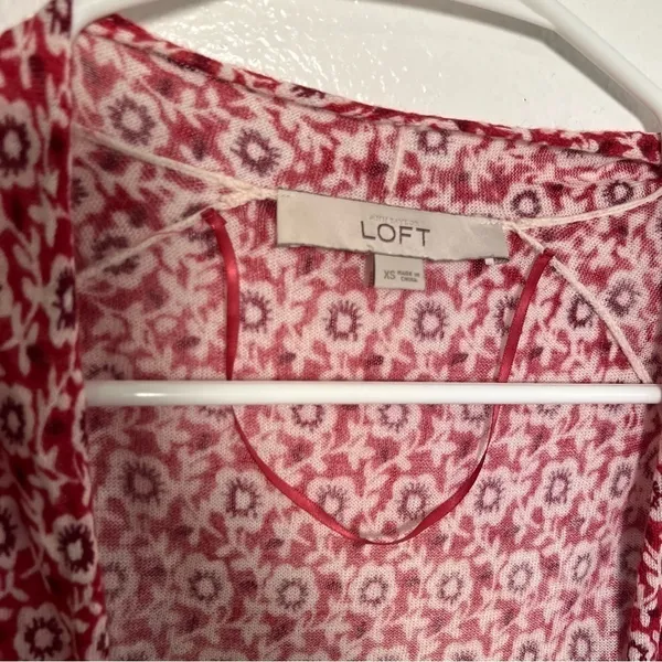 Loft Womens SIze XS Open Duster Cardigan Thin Semi-Sheer Red White Purple Floral - Image 8