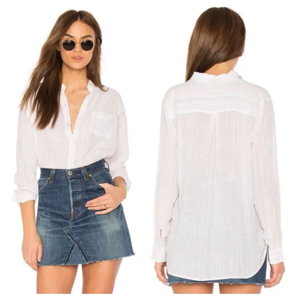 Rails Charli Shirt Size XS Oahu Stripe Metallic Linen Lightweight Button Down - Image 2