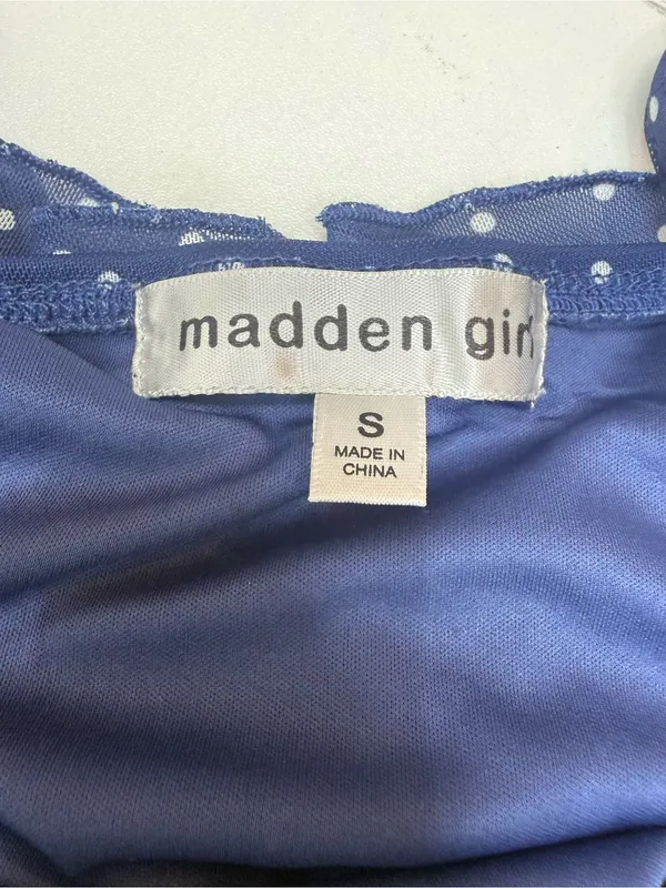 Madden Girl Navy Blue Polka Dot Lace Trim Ruffle Mini Dress Size S - Image 5