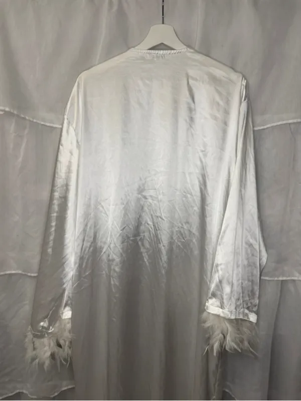 Night Satin Feather Trim Robe White Size 14 - Image 11