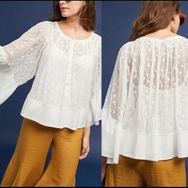 Anthropologie Akemi + Kin White Star Bell Sleeve Top S - Image 2