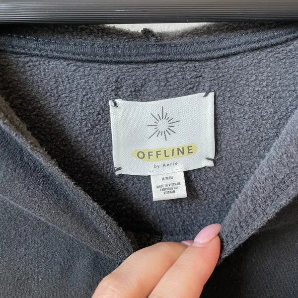 Aerie Offline Black Hooded Pullover with Drawstrings and Thumbholes - Image 4