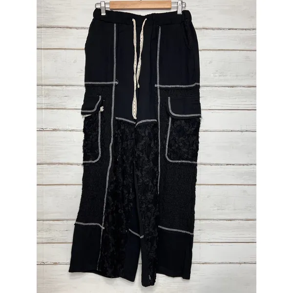 POL Black Lace Mixed Media Utility 2 Piece Matching Set Jacket Pants Small - Image 14