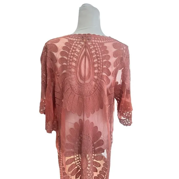 Rebellion Womens Cardigan Small‎ Rose Pink Lace Duster Robe Beach Cover Festival - Image 3