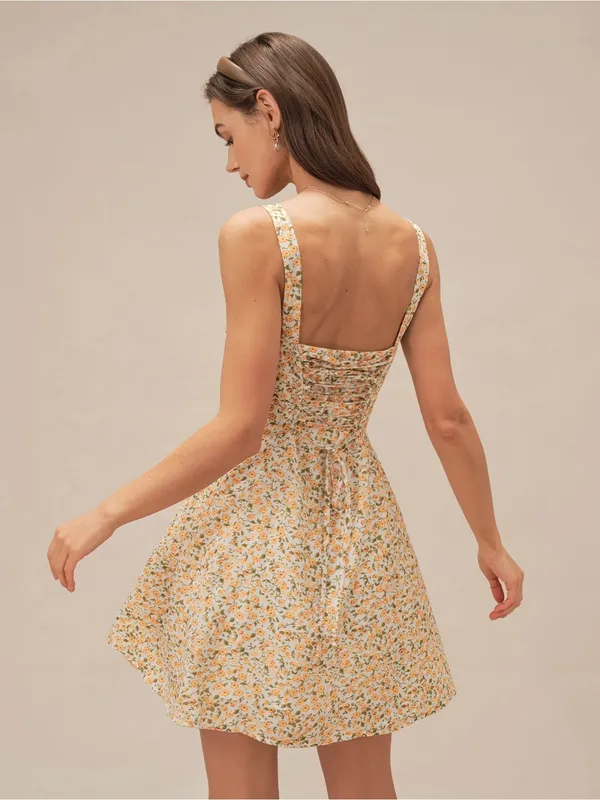 Rihoas Yellow Floral Strap Mini Dress - Image 4