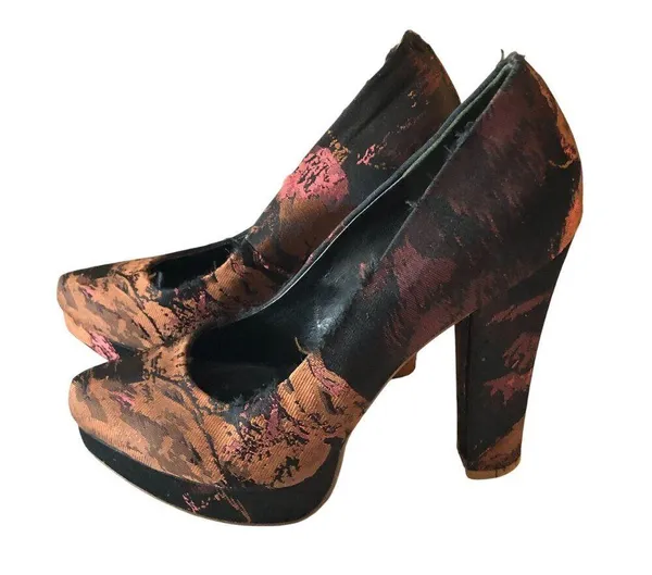 Kathryn Amberleigh Platform Pumps Heels Jacquard Black Brown 6.5 - Image 6