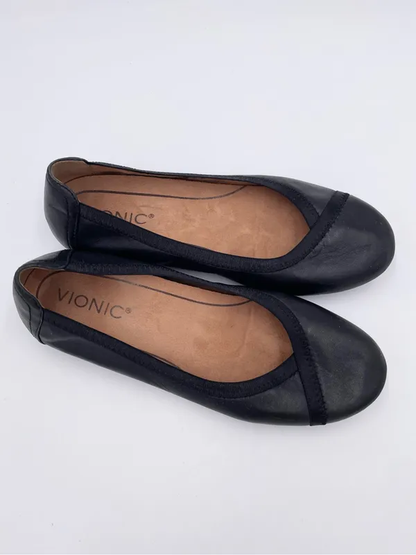 Vionic Caroll Ballet Flats Women's Size 6.5 Black Leather Comfort Shoes Chic - Image 2