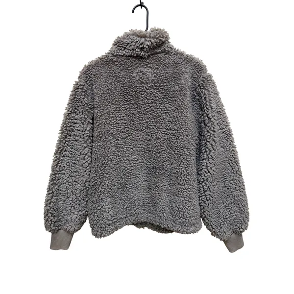 Abercrombie & Fitch Fuzzy Fleece Jacket‎ Full Zip Mock Neck Gray Women's L - Image 7