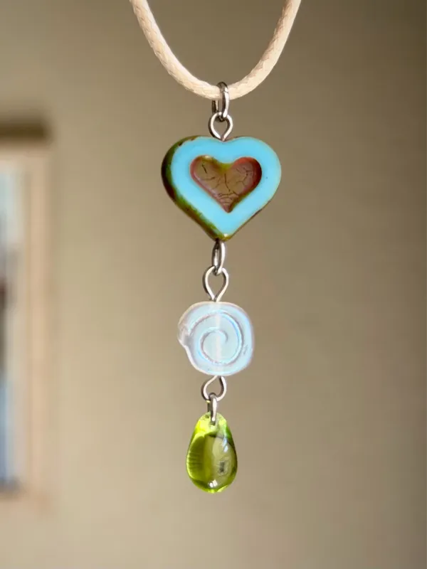 Handmade Czech glass beads fairy whimsy cute necklace🍃🌀🩵 - Image 6