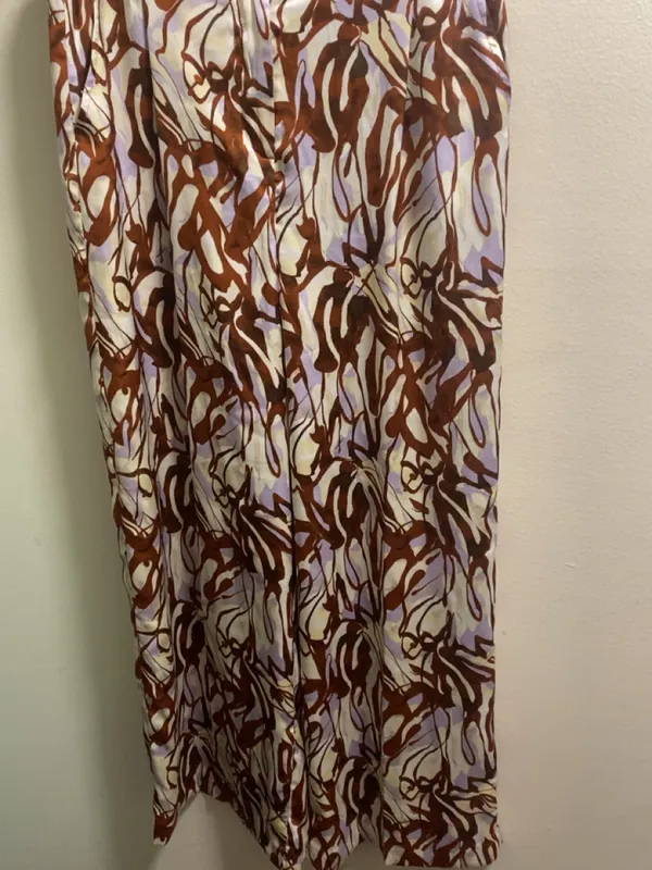 Open Edit Abstract Print Satin Trousers Pants in Purple Lava Size Medium - Image 3