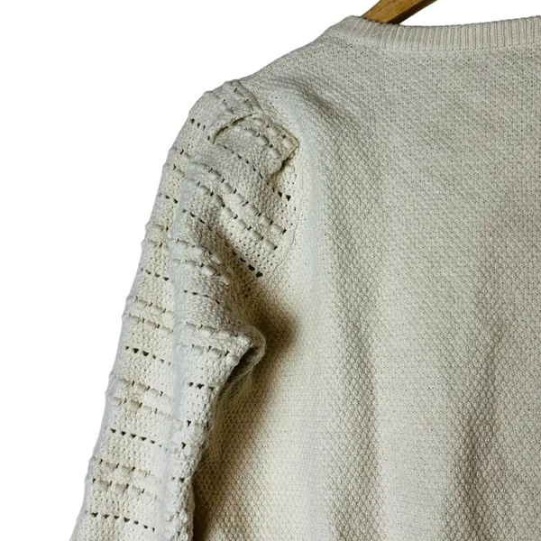 Madewell Womens Bobble Sleeve Sweater Pullover Ivory Cotton Merino Wool Medium - Image 5