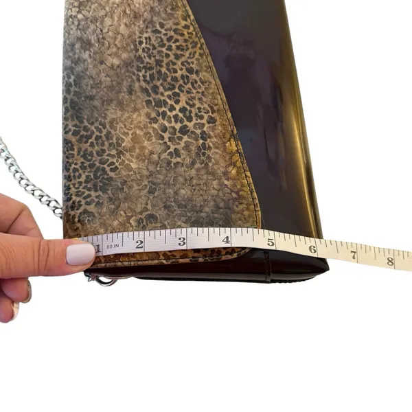 Beijo Patent Leather and Leopard Print Clutch Chain Strap Retro 90s Animal - Image 9