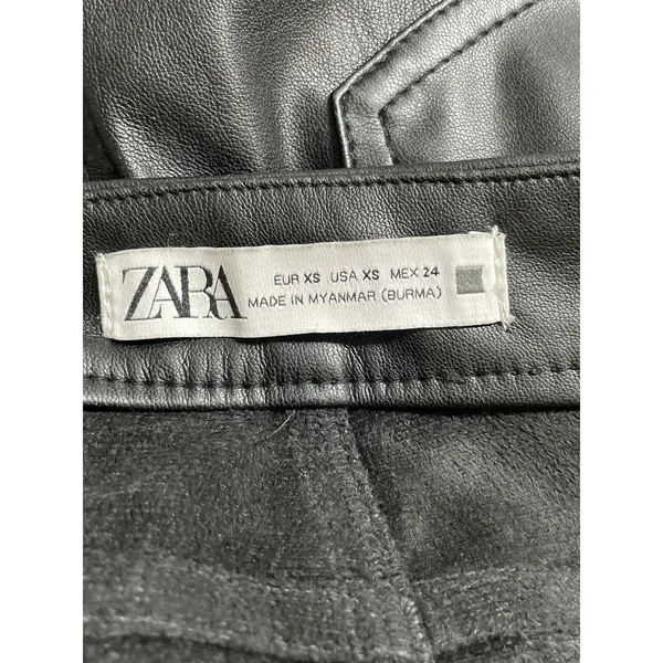 Zara Women Black Faux Leather Vegan Button Fly Mini Skirt Skort Shorts Size XS - Image 5