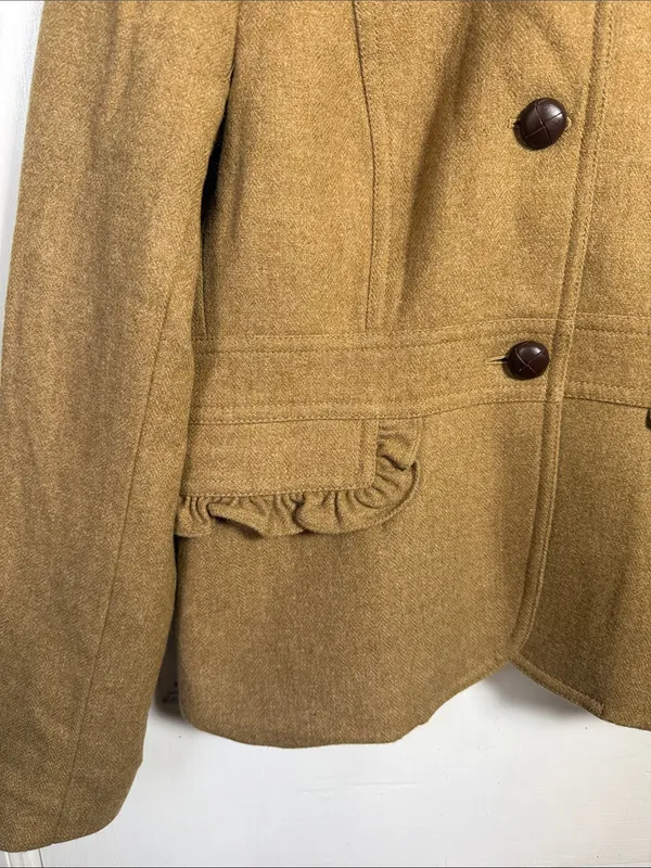 J. Crew Women’s Wool-Blend Jacket with Ruffle Trim in Camel Tan W2535 Sz 12 - Image 2