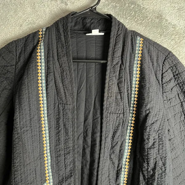 J. Jill Black‎ Quilted Seersucker Jacket Embroidered Trim Pockets Boho Chic XS - Image 3