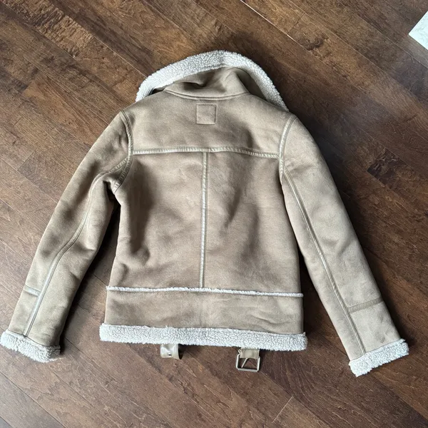 Zara faux suede tan borg Sherpa lined jacket coat size small - Image 7