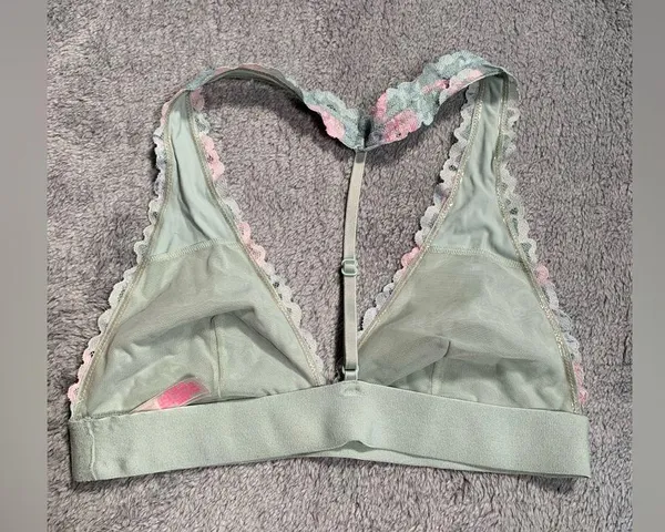 Victoria’s Secret pink lace bralette green pink floral small - Image 3