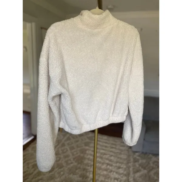 Cream Sherpa‎ Teddy Zip Pullover Jacket Winter Lounge Shein Cozy Buttery Soft - Image 3