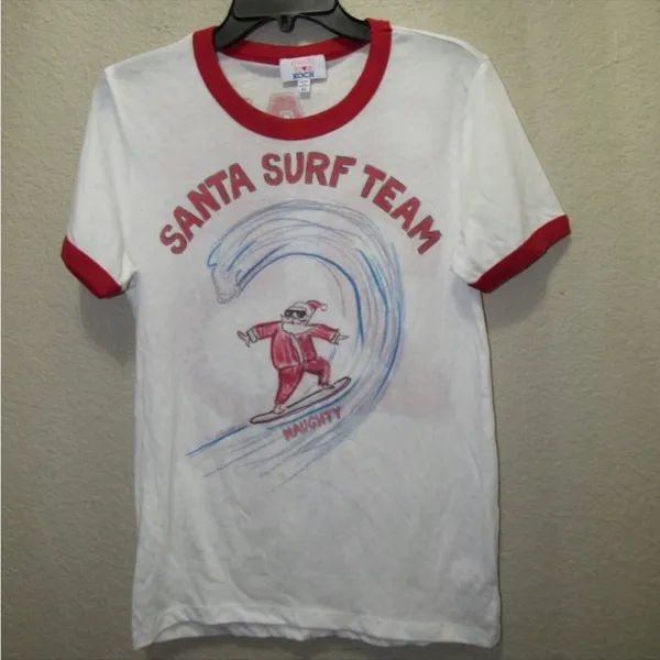 Naughty Surf Santa T-Shirt XS, RARE ! - Image 2