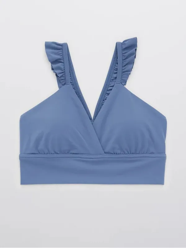 OFFLINE By Aerie Real Me XTRA Ruffle Sports Bra in marled blue M - Image 3