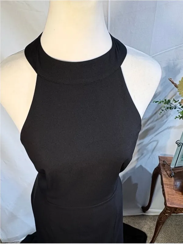 💥BHLDN Serephina Black Crepe Backless Halter Maxi Gown Side Slit Sz 12🧡 - Image 7