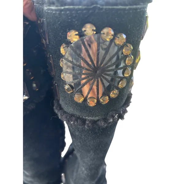 Tory Burch Moccasin Boots 8 Black Suede Crystal Rhinestone Tall Boho Sherpa - Image 10