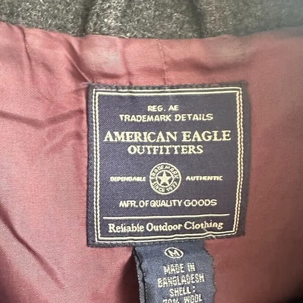 AMERICAN EAGLE Charcoal Grey Wool Peacoat‎ Jacket Coat Size Medium Womens Pocket - Image 5