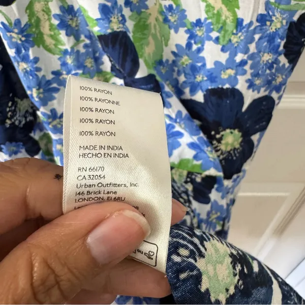 Free People Floral Mini Dress Blue Green Flowy‎ V Neck Size LG Moon Chaser - Image 8