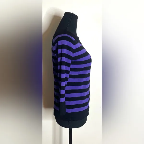 Joseph A- Black and Purple Striped Long Sleeve Top Size L - Image 2
