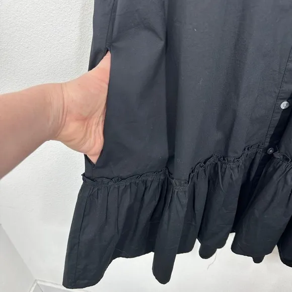 J. Crew Size 4 Black‎ Midi Shirt Dress Ruffle Front Button Down Tiered Brand New - Image 6