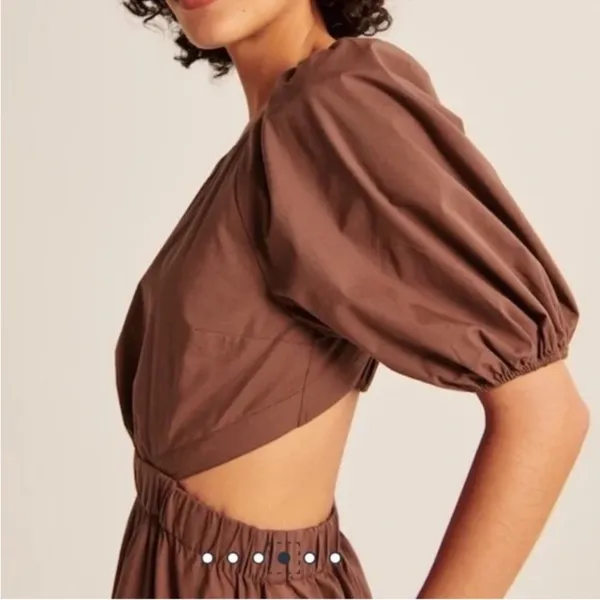 Abercrombie & Fitch Cut Out Puff Sleeve Midi Dress Brown Sz Medium - Image 3