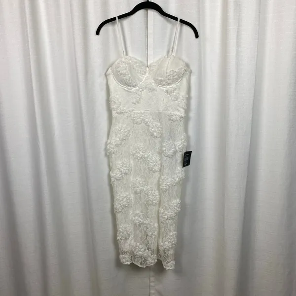 Lulus White Romantic Lace Textured Bodycon Midi Dress Sz.S NWT - Image 5