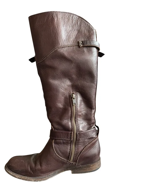 Frye 4001 Brown Leather Tall Riding Boots Women’s 7 B Side Zip Buckle - Image 7