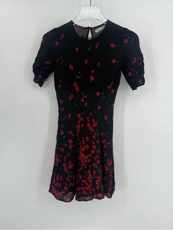 Reformation Gracie Mini Black Dress Floral Oracle Size 0 - Image 6