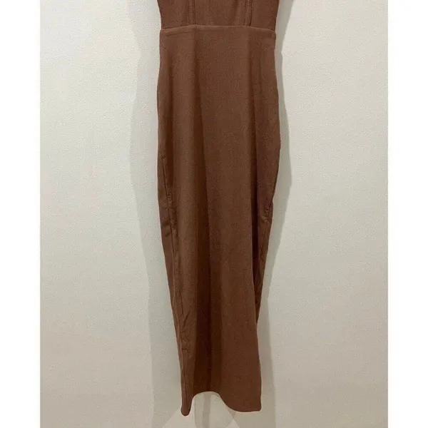 Naked Wardrobe NEW Women XS Brown Faux Bustier Ribbed Hourglass Bodycon Dress - Image 11