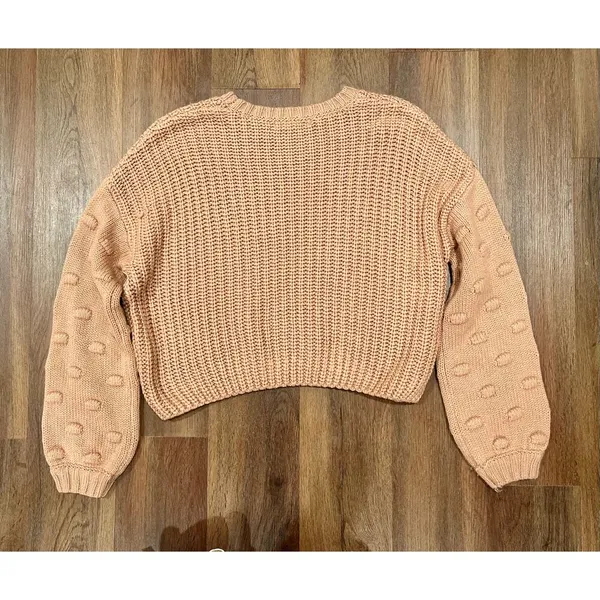 Moon & Madison Boho Cozy Knit Cropped Sweater Small Blush Pink - Image 5