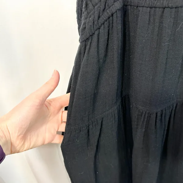 Old Navy Large Midi‎ Dress Black Cotton Gauze Smocked Tiered Pockets Witchy 1175 - Image 7